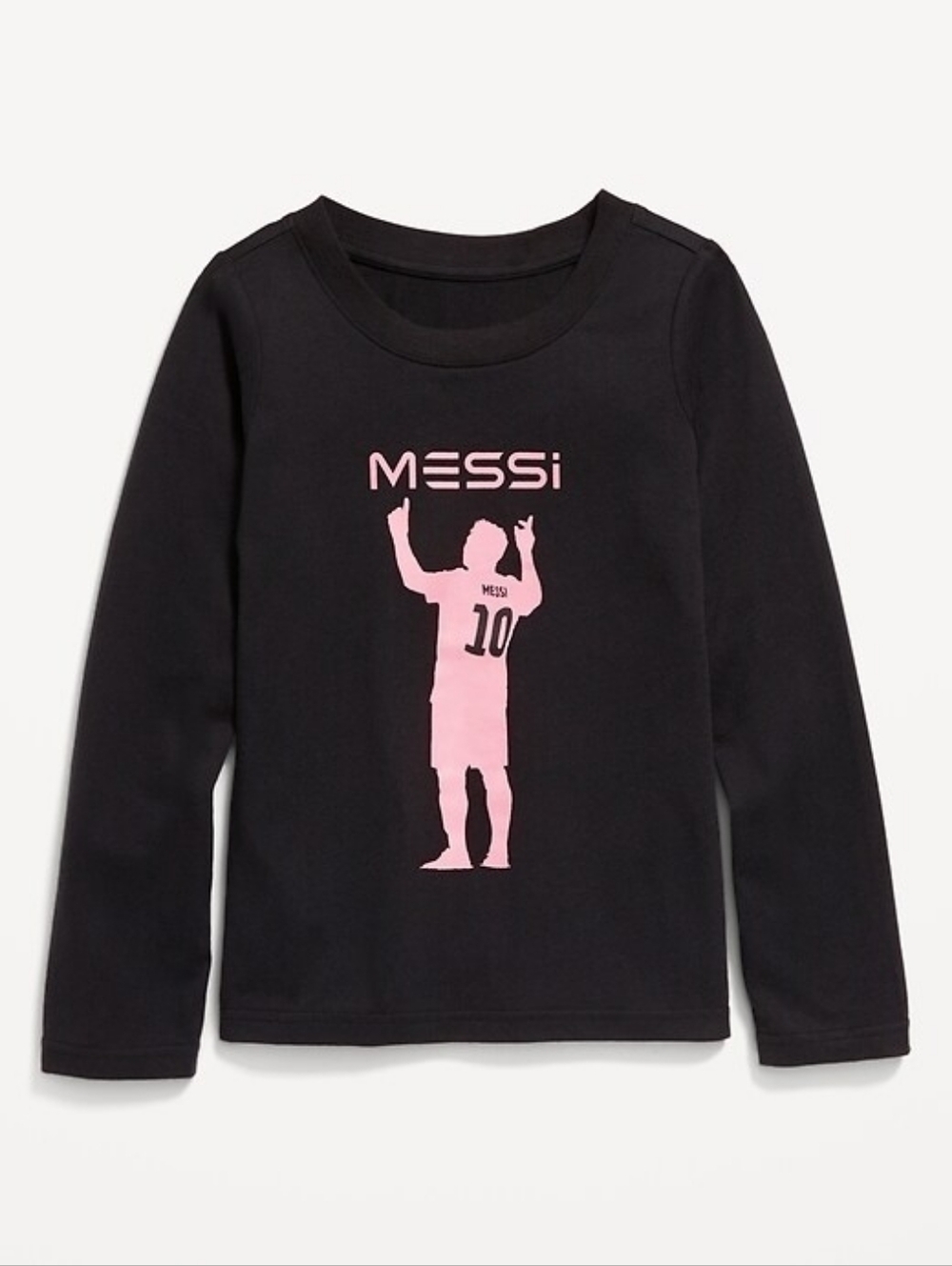 NWOT- Old Navy Messi Black with Pink Graphic Long Sleeve Tee Girls Size XL (12) - Picture 1 of 3